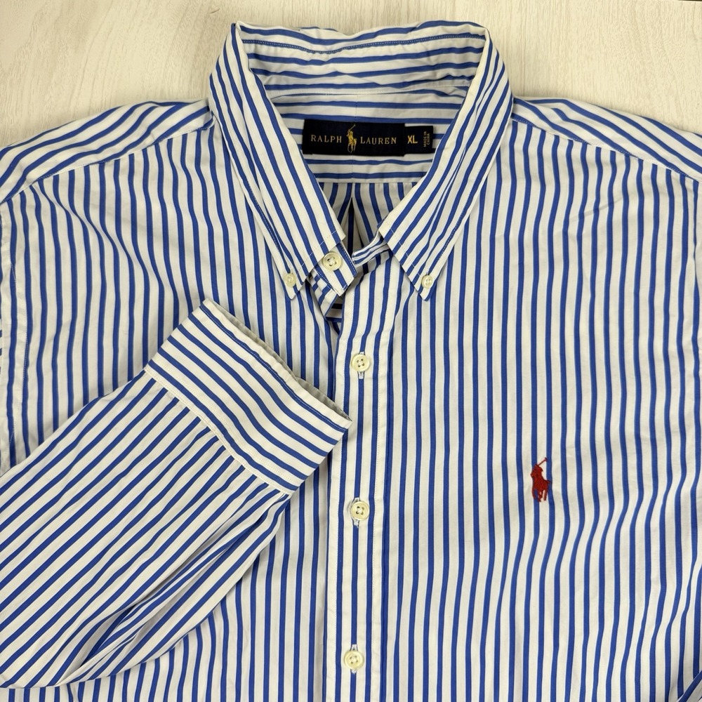 Ralph Lauren Shirt Mens XL Blue Striped Long Sleeve Pony Logo Office Button Up